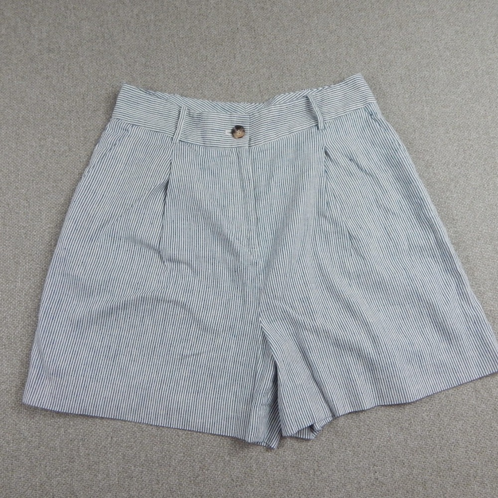 Alex Marie Shorts Linen Blend Blue Pinstripe Pleated Preppy Classic Womens 12
